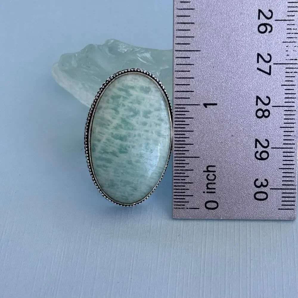 925 Silver Amazonite Oval Ring Size 7.5